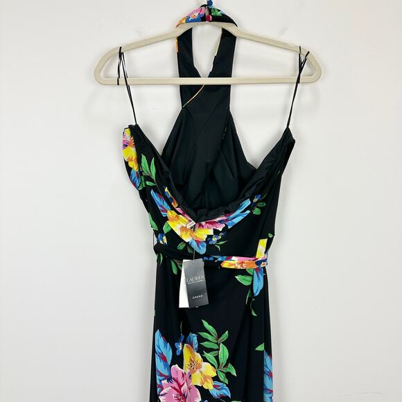 Lauren Ralph Lauren Floral Halter Dress Knee Length Stretch Jersey US 18 NWT - Picture 13 of 16